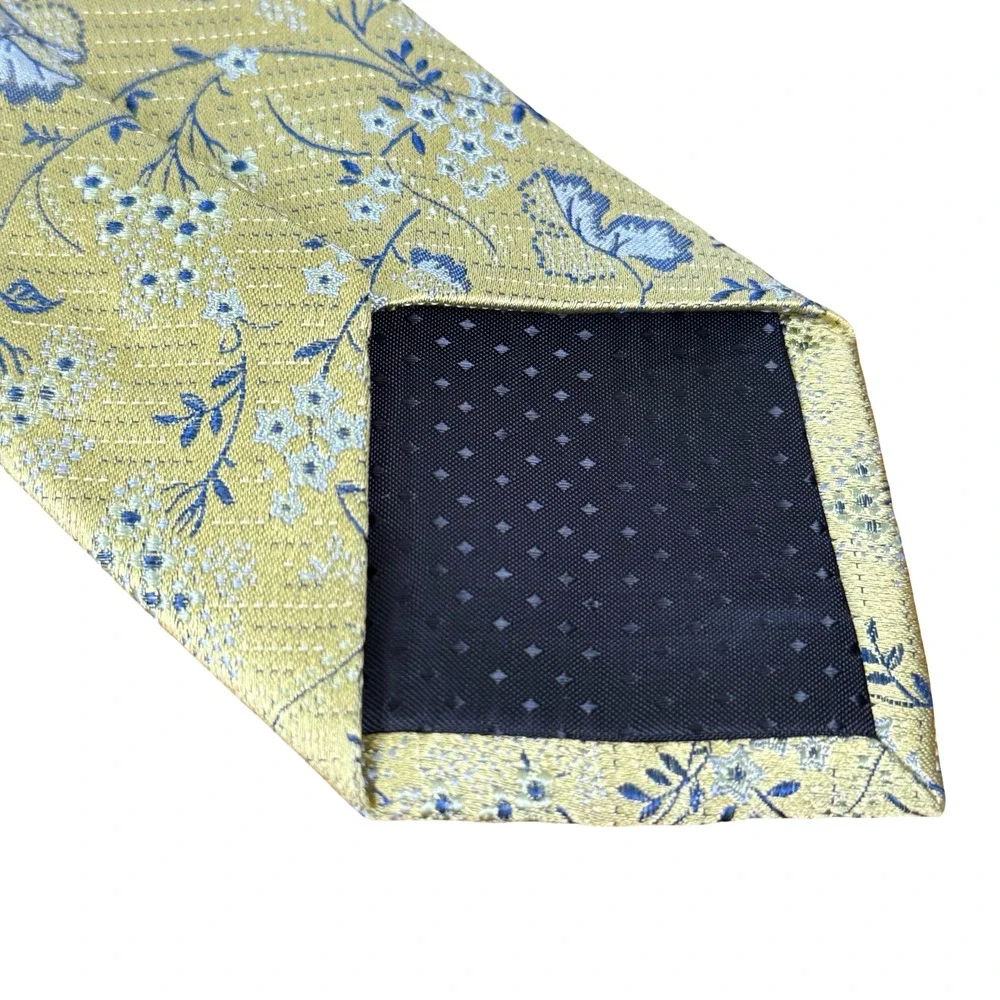 JS Blank & Co New York 100% Silk Floral Necktie Neck Tie Gray Yellow 3